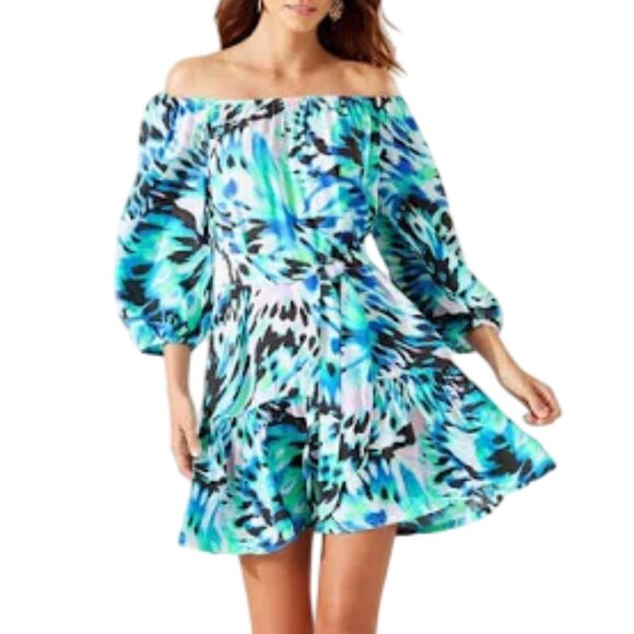 TOMMY BAHAMA Dress/Cover-up, S, Blue, On/Off shoulder, Stretchy neck, Short/mini - Picture 11 of 12